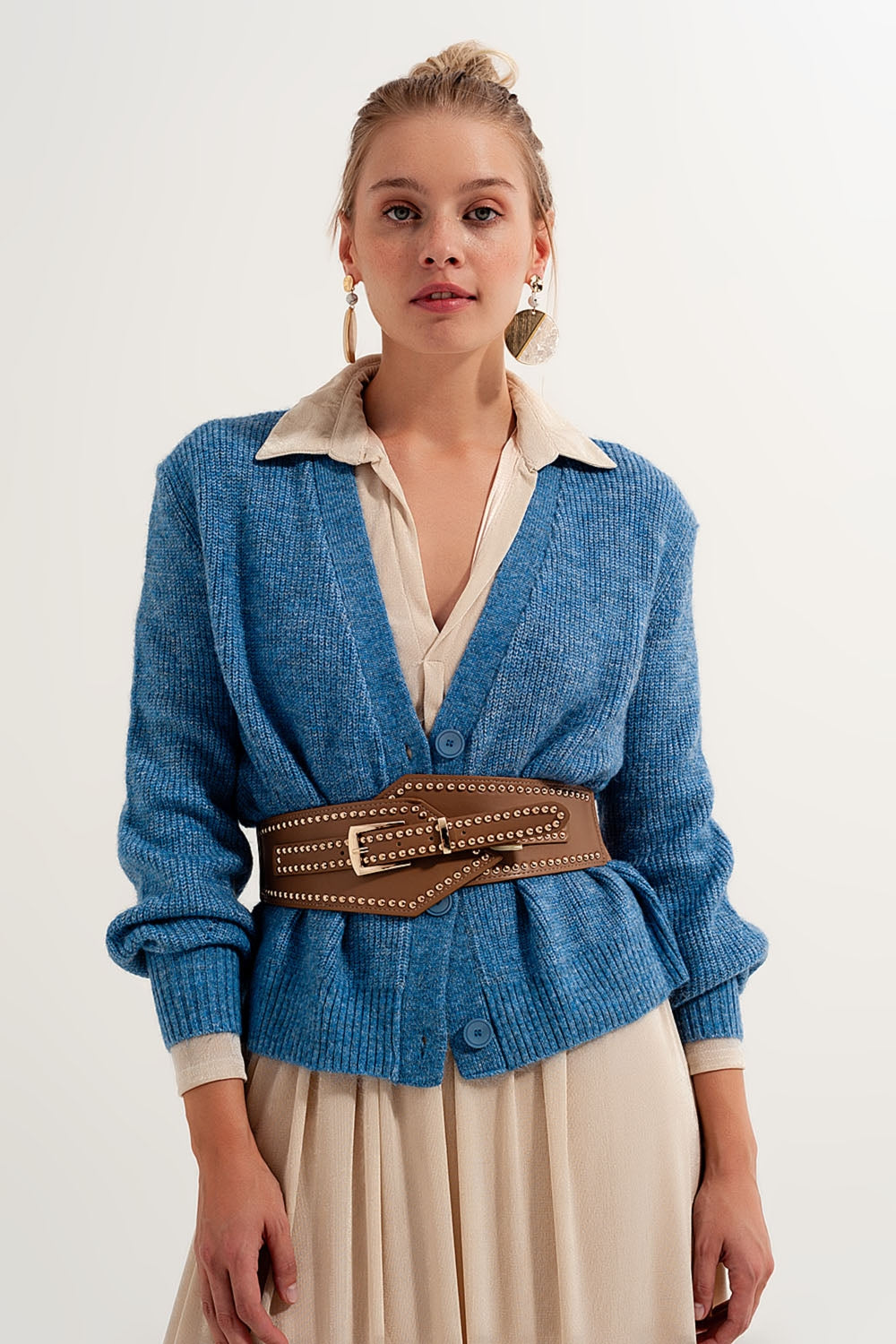 Button Through Cardigan in Blue - Cardigans