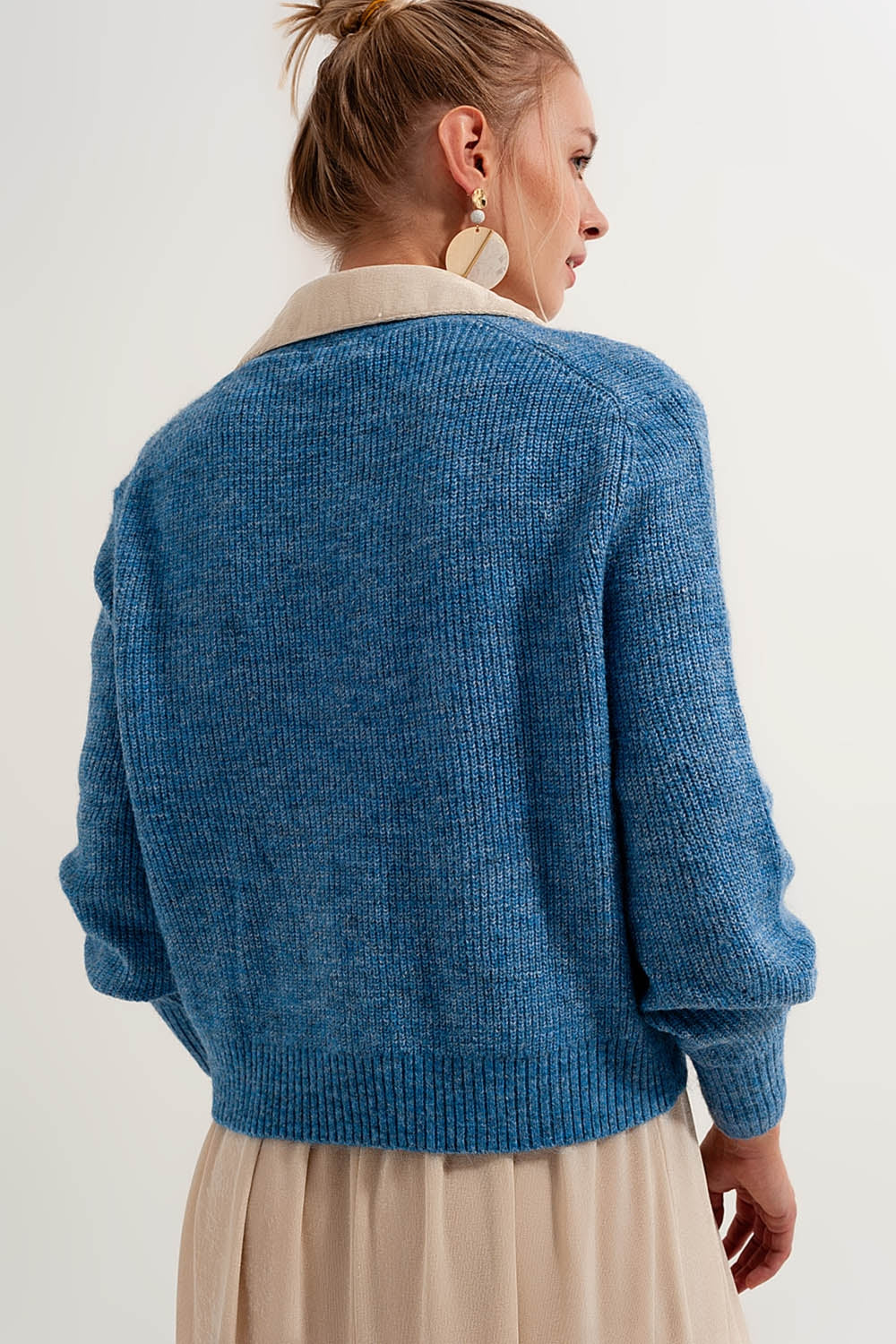 Button Through Cardigan in Blue - Cardigans