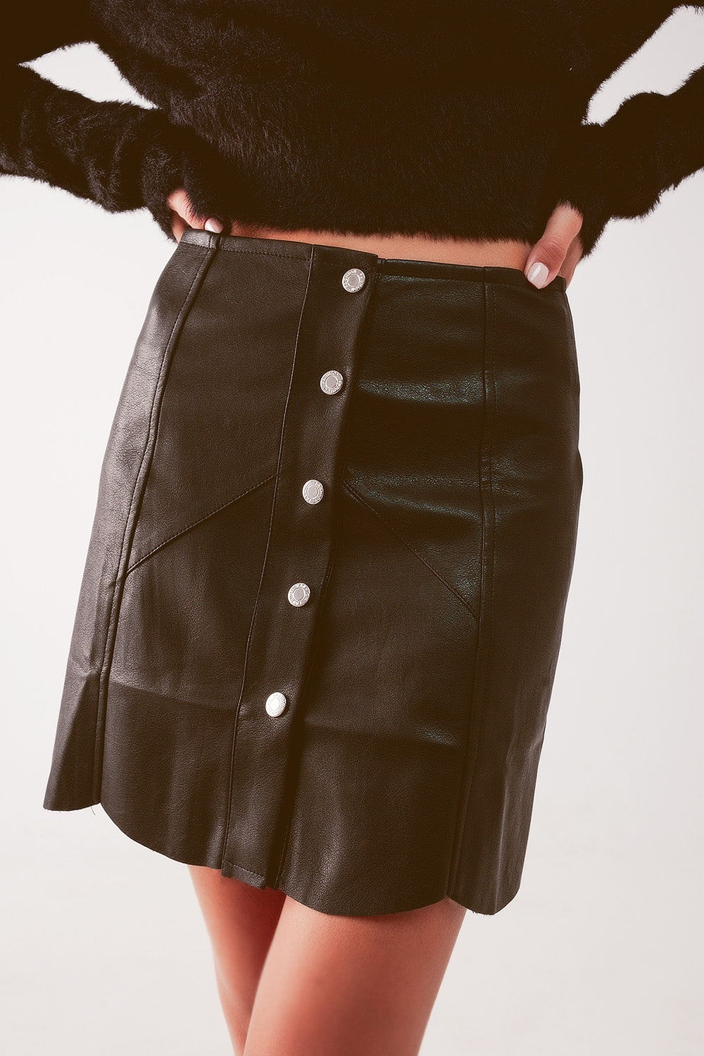 Button through mini skirt in black - Skirts