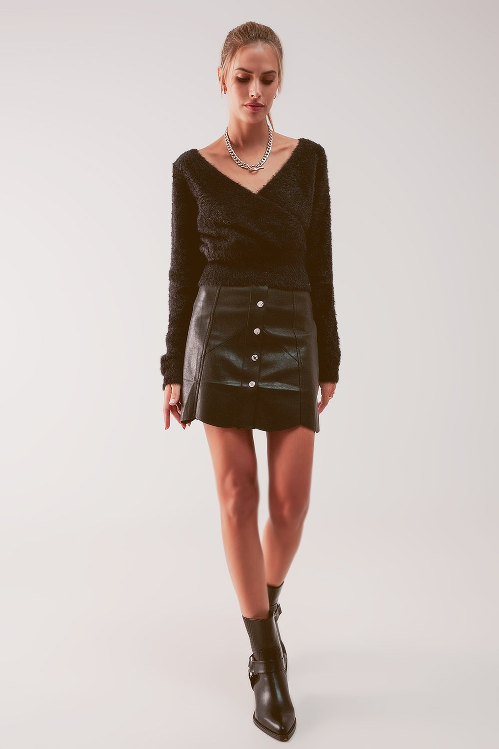 Button through mini skirt in black - Skirts