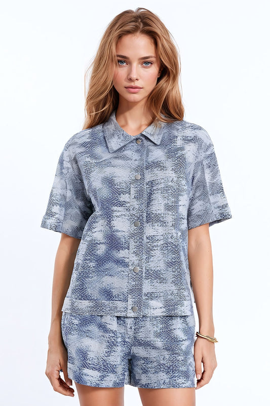 Button Up Polo Shirt In Tie Dye Blue - Shirts