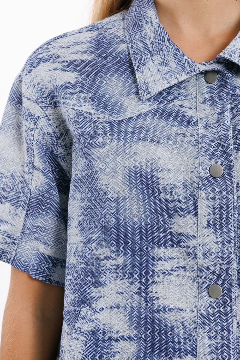 Button Up Polo Shirt In Tie Dye Blue - Shirts