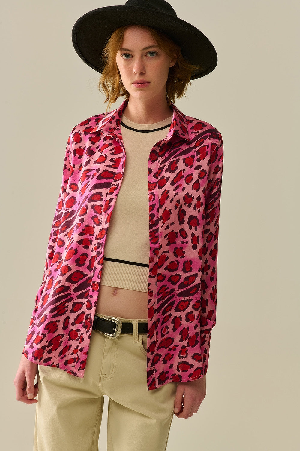 Buttoned Shirt In Fuchsia Leopard Print - Shirts