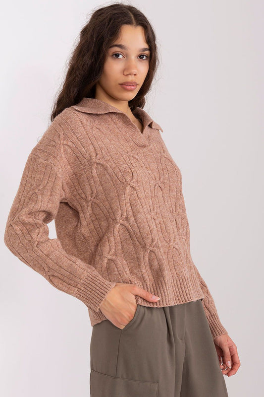 AT Cable Knit Jumper with Polo Collar for Women - Sweaters