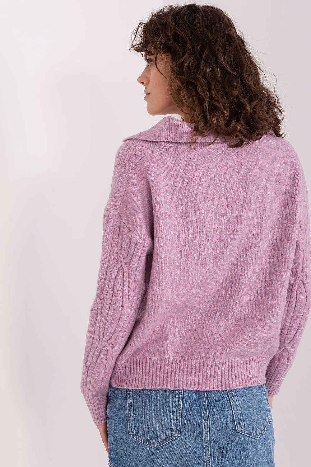 AT Cable Knit Jumper with Polo Collar for Women - Sweaters