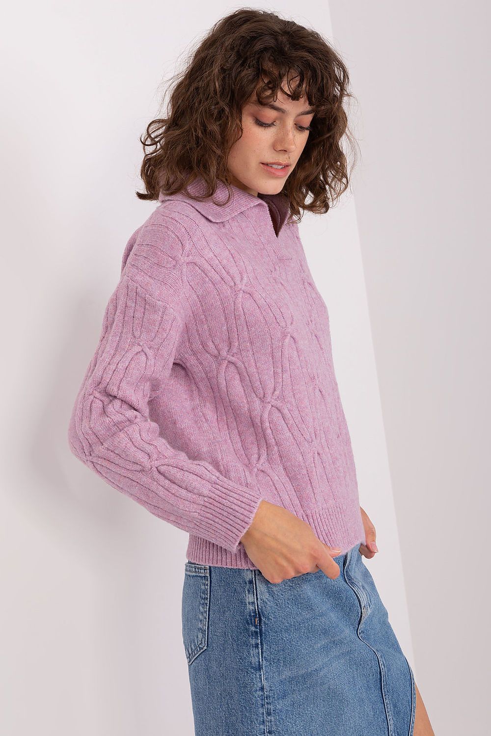AT Cable Knit Jumper with Polo Collar for Women - Sweaters