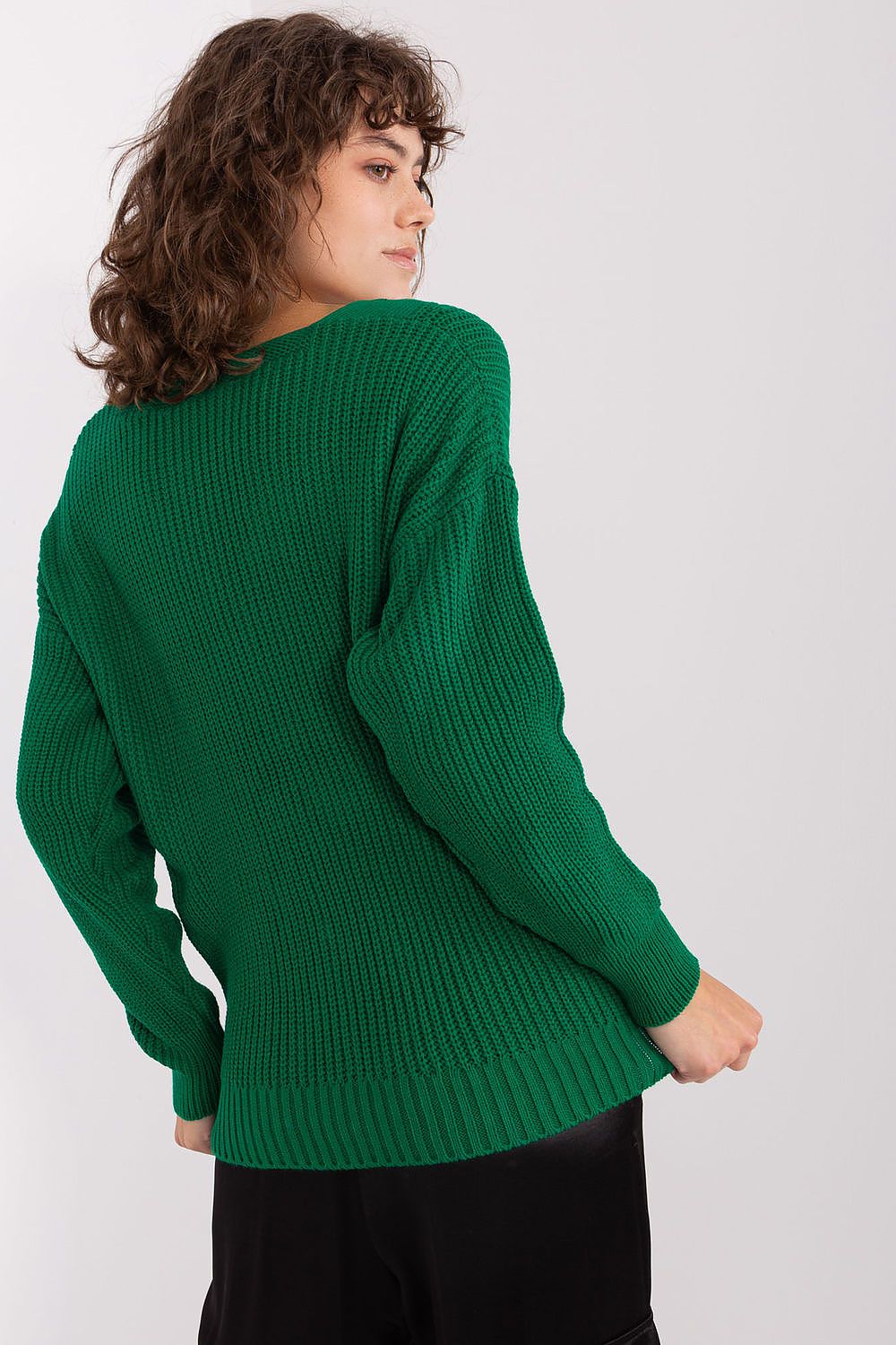 Badu Green Cable Knit V-Neck Sweater for Women -