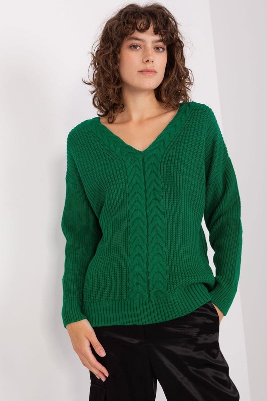 Badu Green Cable Knit V-Neck Sweater for Women green one-size-fits-all -