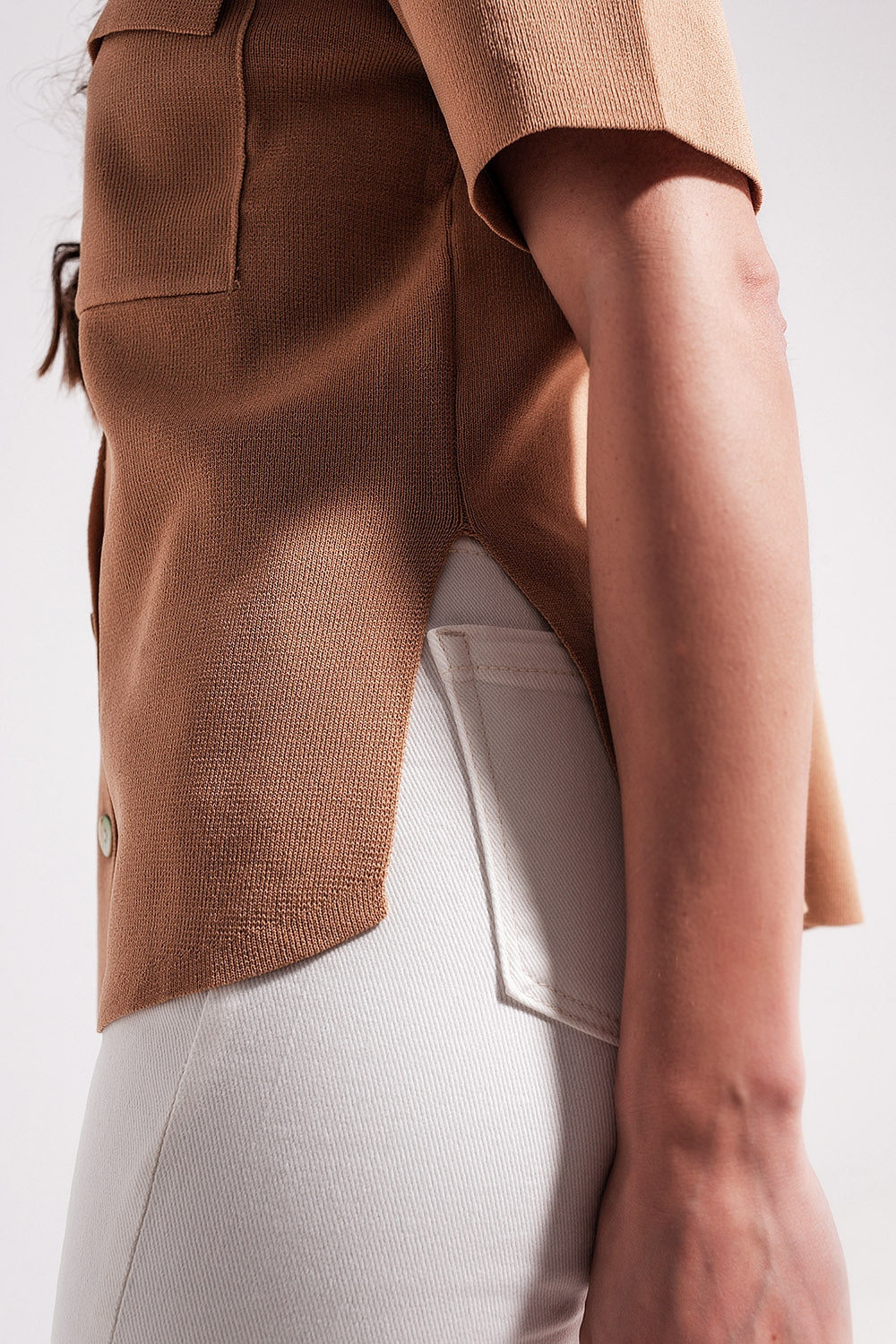 Camel knit short sleeve jumper - Jumpers