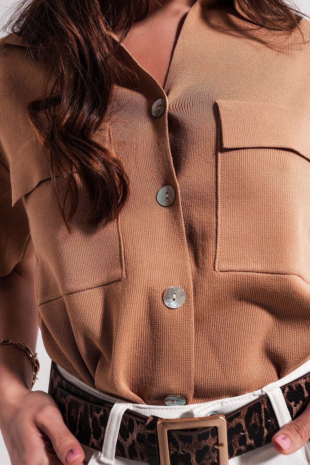 Camel knit short sleeve jumper - Jumpers