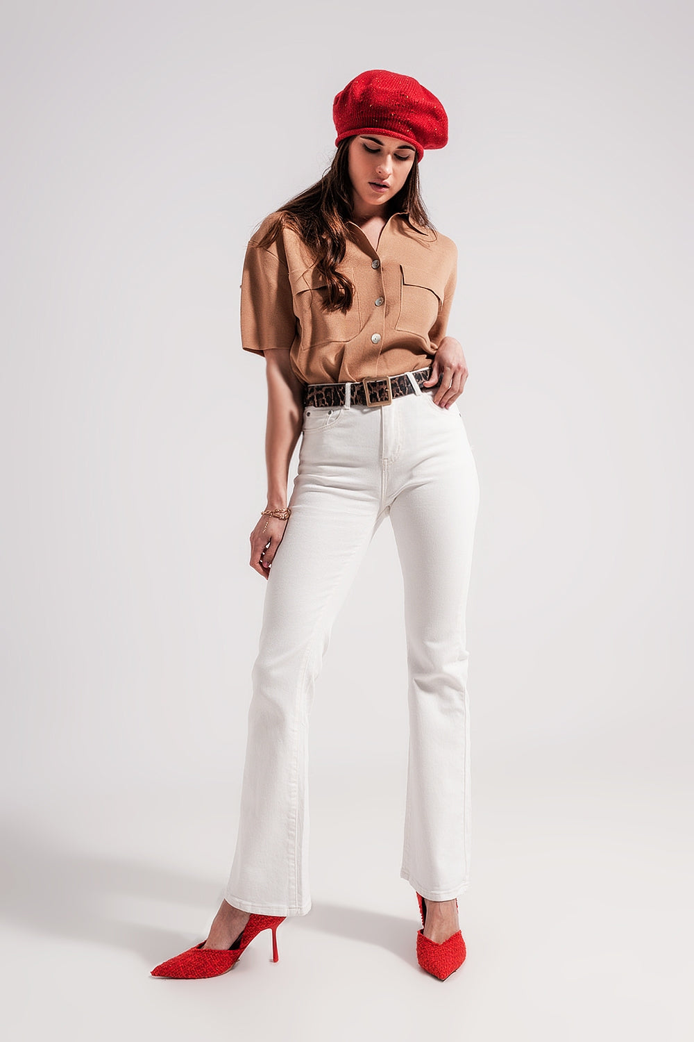 Camel knit short sleeve jumper - Jumpers