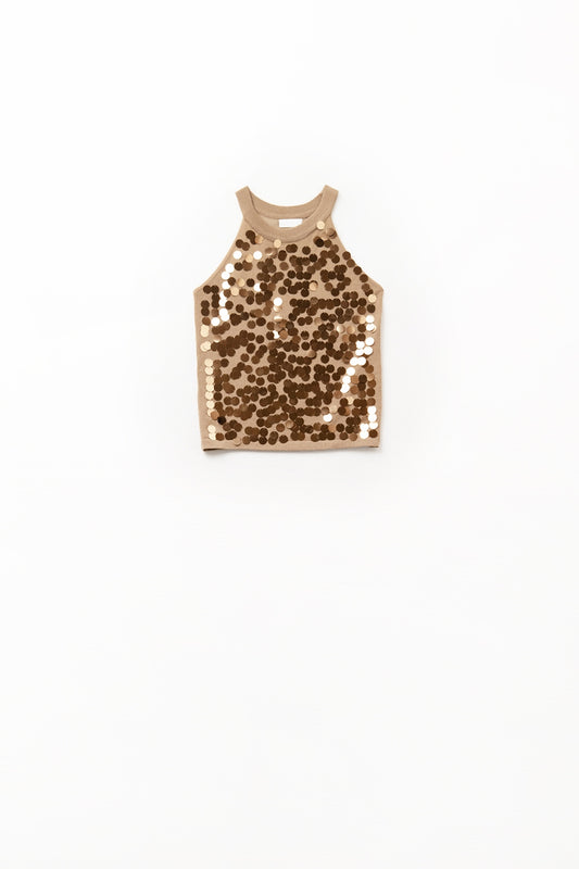 Camel knit top with sequin detail - Tops