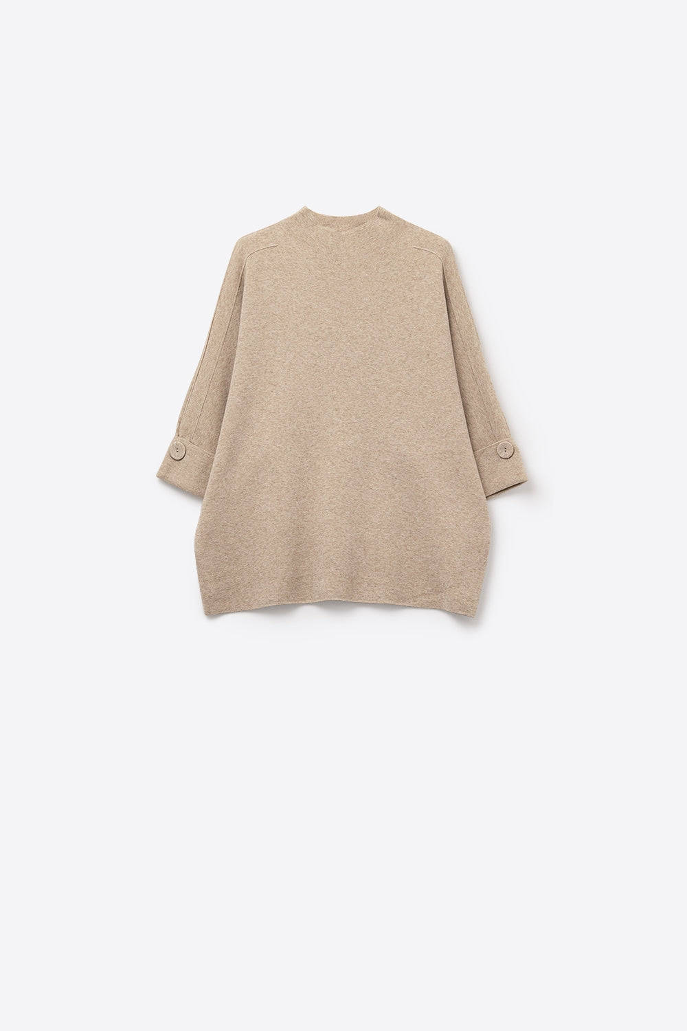 Camel Knitted Sweater with Button Details - Sweaters