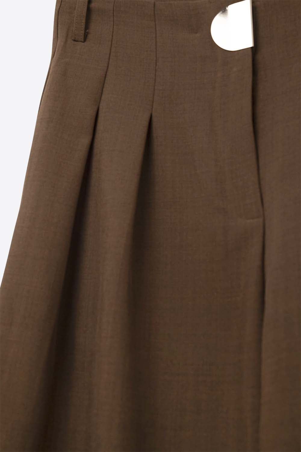 Camel pleated Wide Pants with with metal buckle - Pants