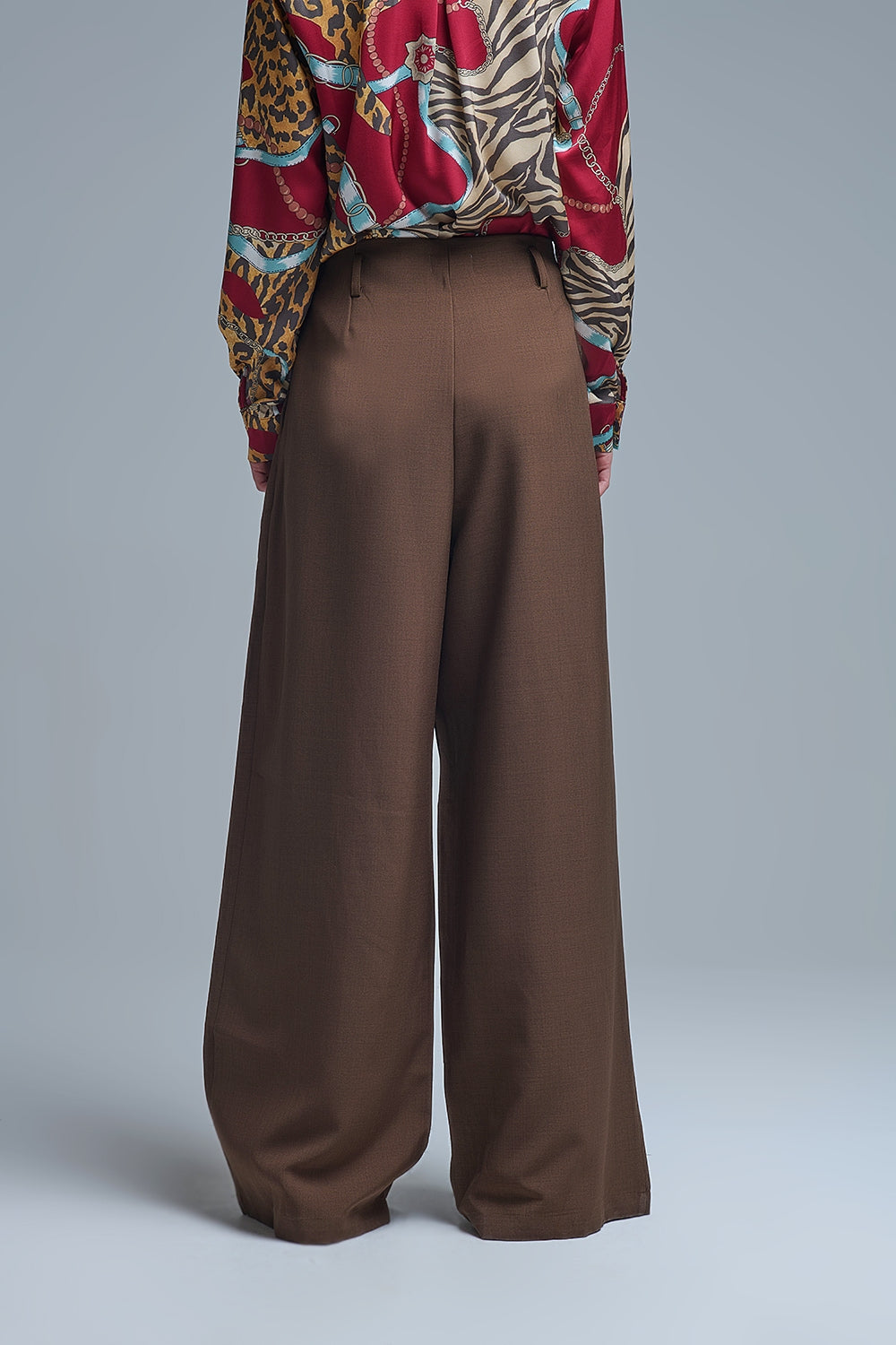 Camel pleated Wide Pants with with metal buckle - Pants