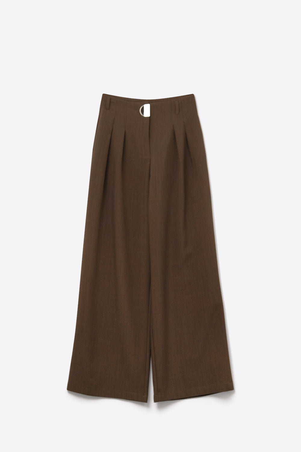 Camel pleated Wide Pants with with metal buckle - Pants