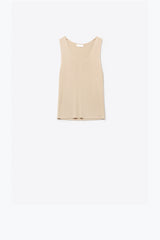 Camel sleeveless fine knitted top With V-Neck