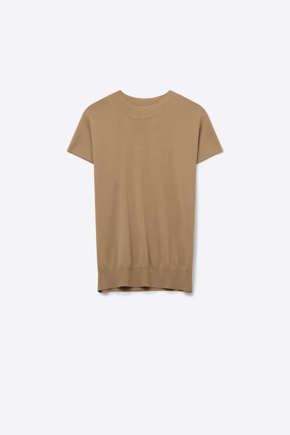 Camel turtleneck sweater with fitted short sleeves - Jumpers