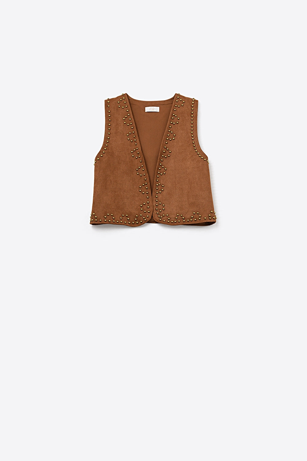 Camel Vest with Metallic Stud Details - Vests