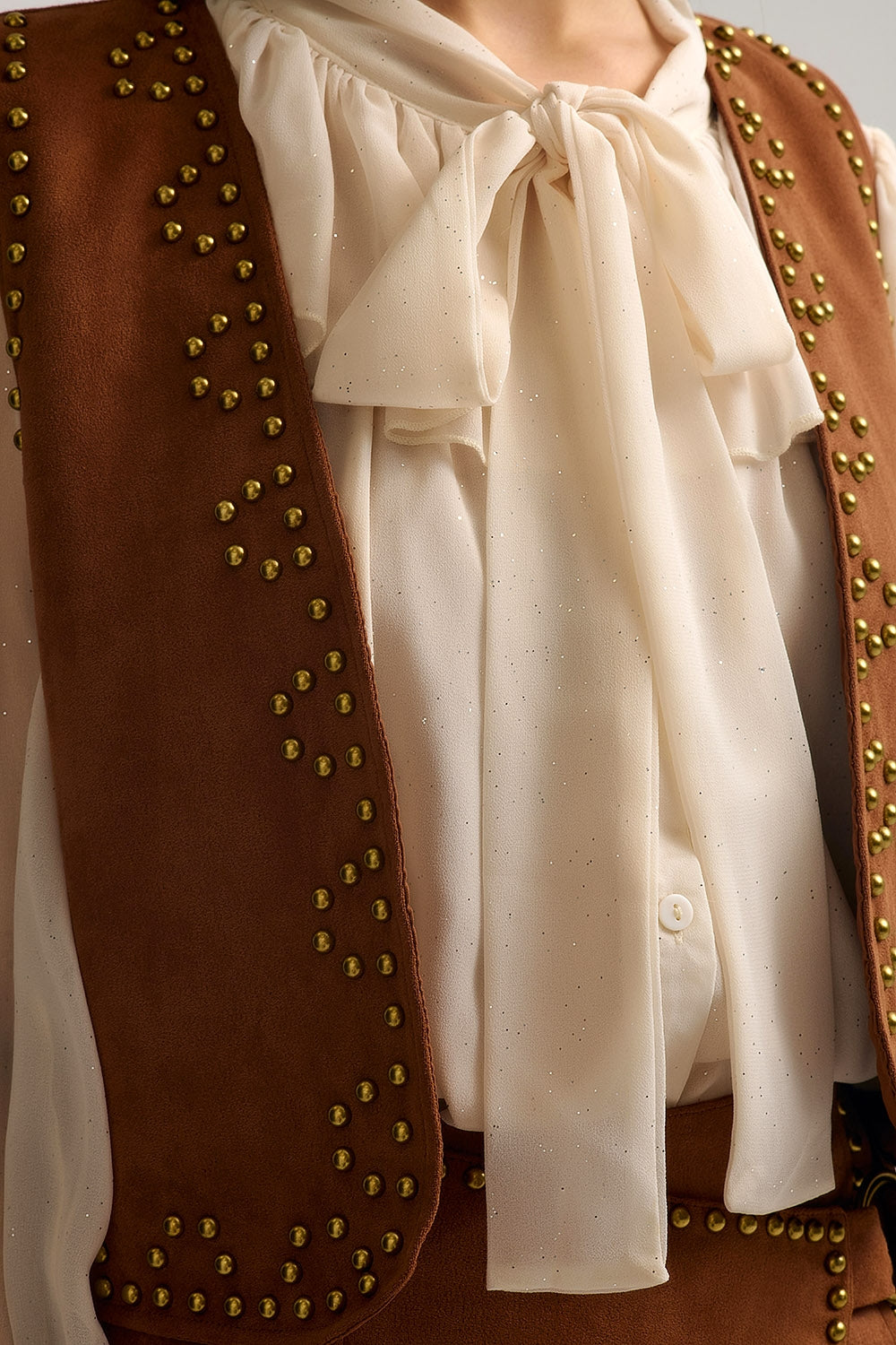 Camel Vest with Metallic Stud Details - Vests