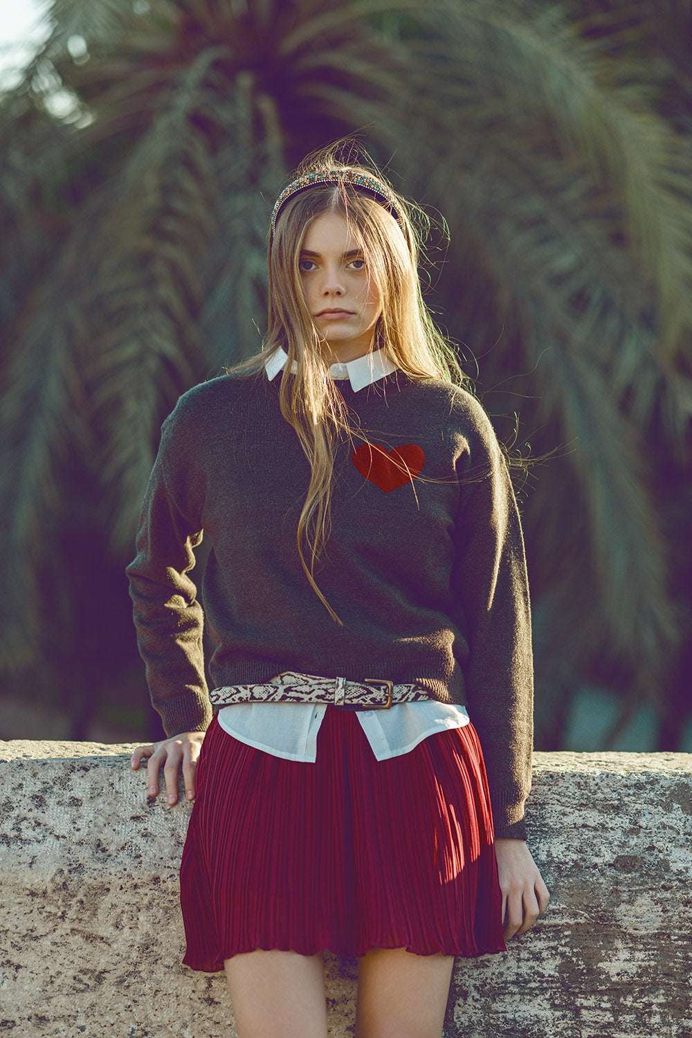 carbon grey sweater with red heart detail - Sweaters