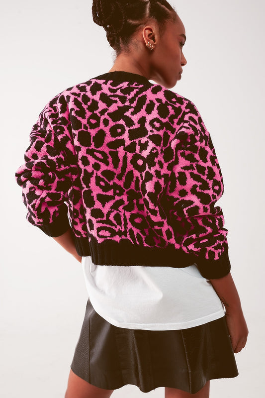 Cardi in fuchsia animal - Sweaters