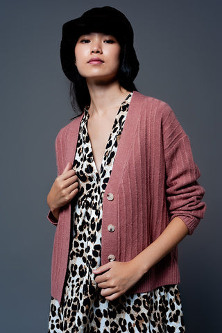 Cardigan com manga balão em rosa