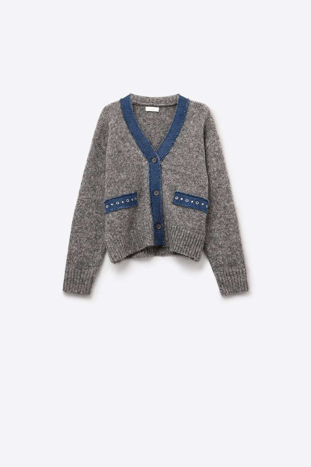Stylish Cardigan with Denim Fabric Details - Cardigans