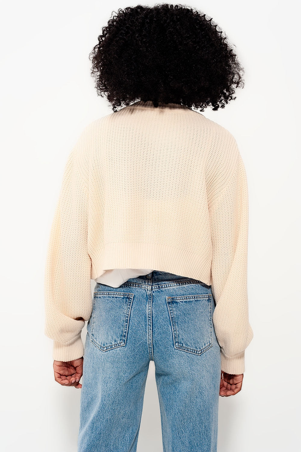 Cardigan with long sleeves and diamante button detail in cream - Cardigans