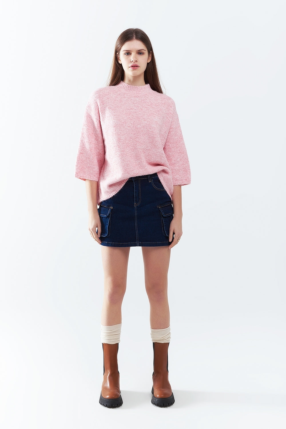 Cargo Denim Skirt in dark Wash With Contrasting Stitching - Skirts