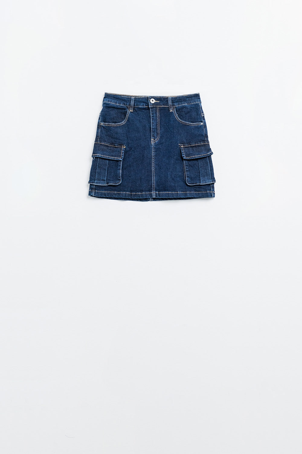 Cargo Denim Skirt in dark Wash With Contrasting Stitching - Skirts