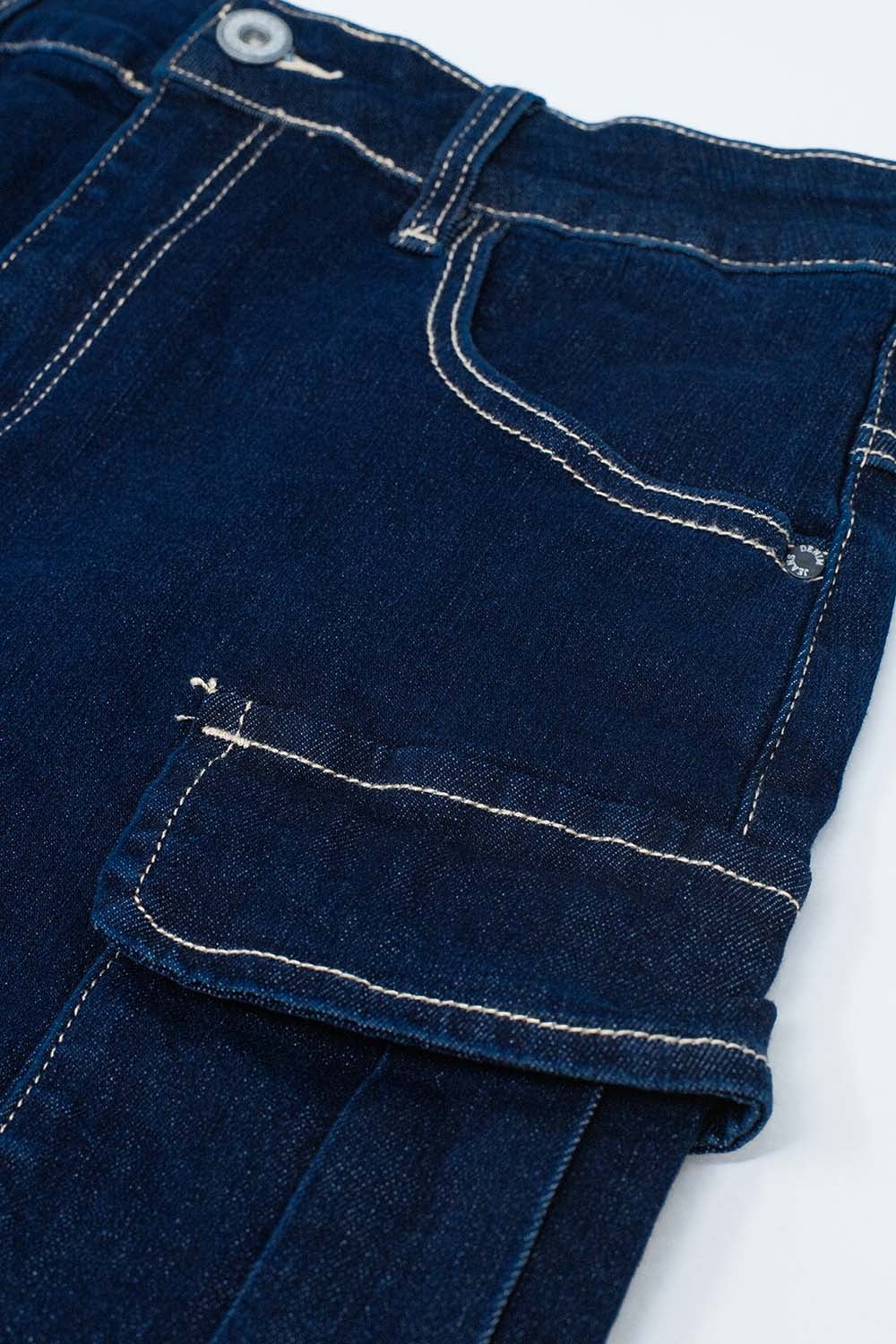 Cargo Denim Skirt in dark Wash With Contrasting Stitching - Skirts
