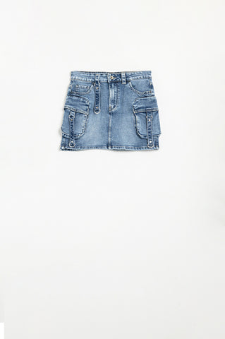 Mini-jupe cargo en jean avec détails suspendus
