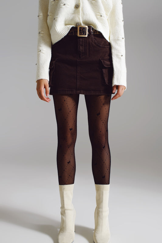 Cargo Mini Skirt in Dark Brown - Skirts