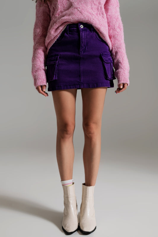 Cargo Mini Skirt in Purple - Skirts