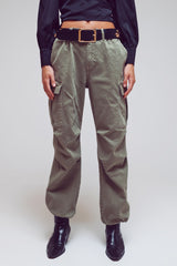 Cargo Pants with Tassel ends in Military Green