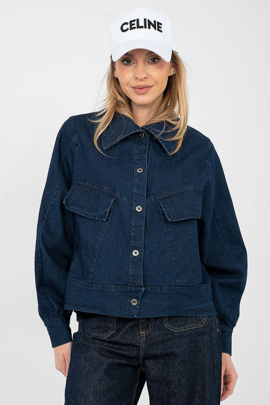 Casual Blue Jean Jacket for Trendy Style navy blue one-size-fits-all - Coats and Jackets