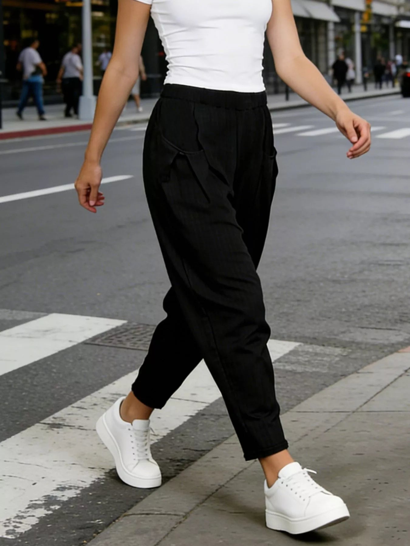 Plus Size Casual Elastic Waist Harem Pants - Pants