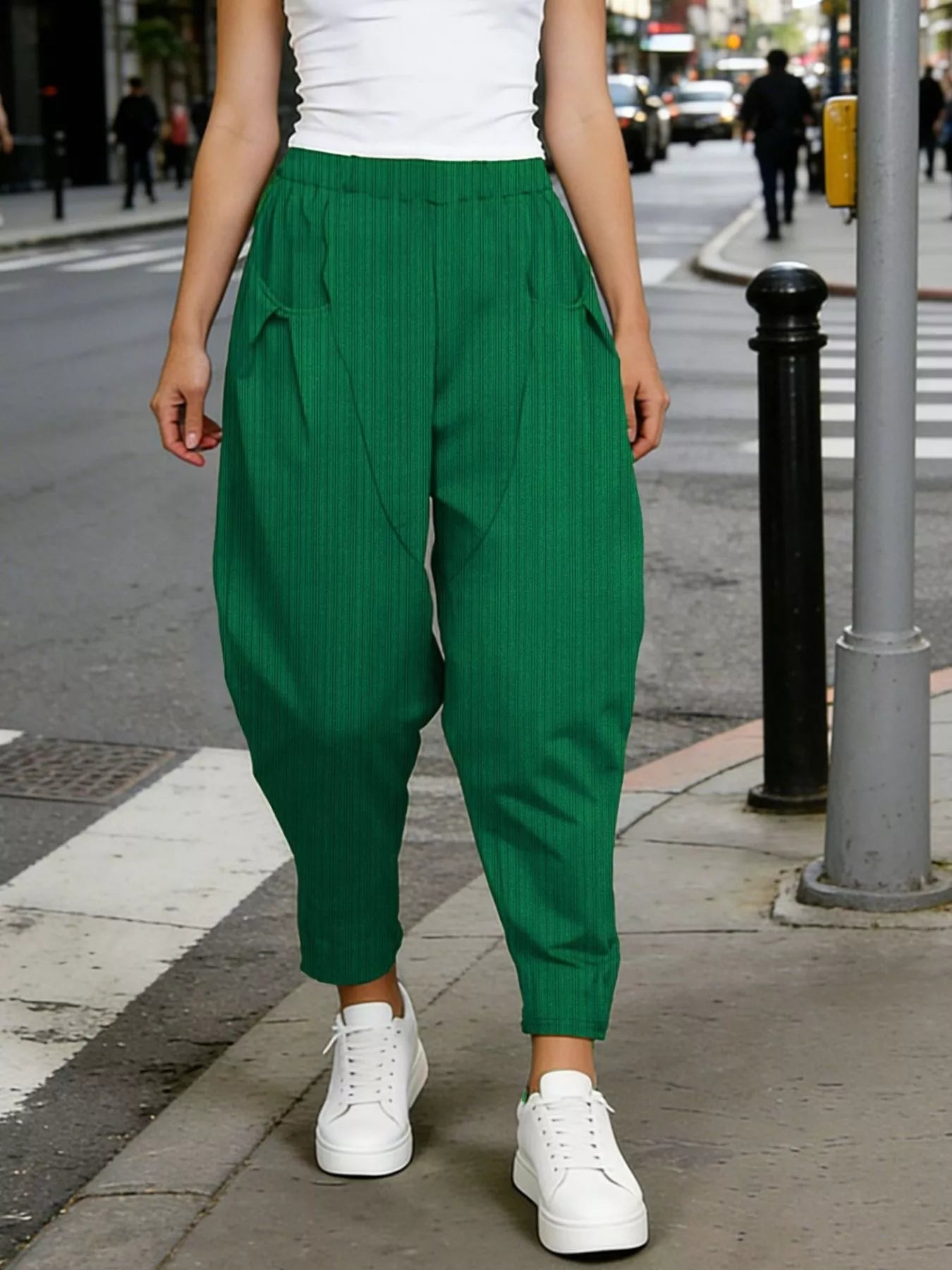 Plus Size Casual Elastic Waist Harem Pants Dark Green - Pants