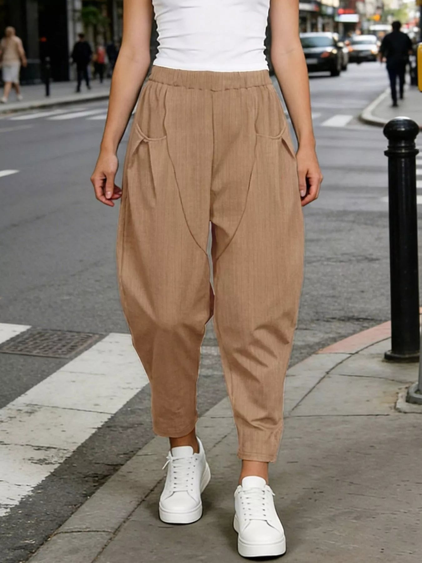 Plus Size Casual Elastic Waist Harem Pants - Pants