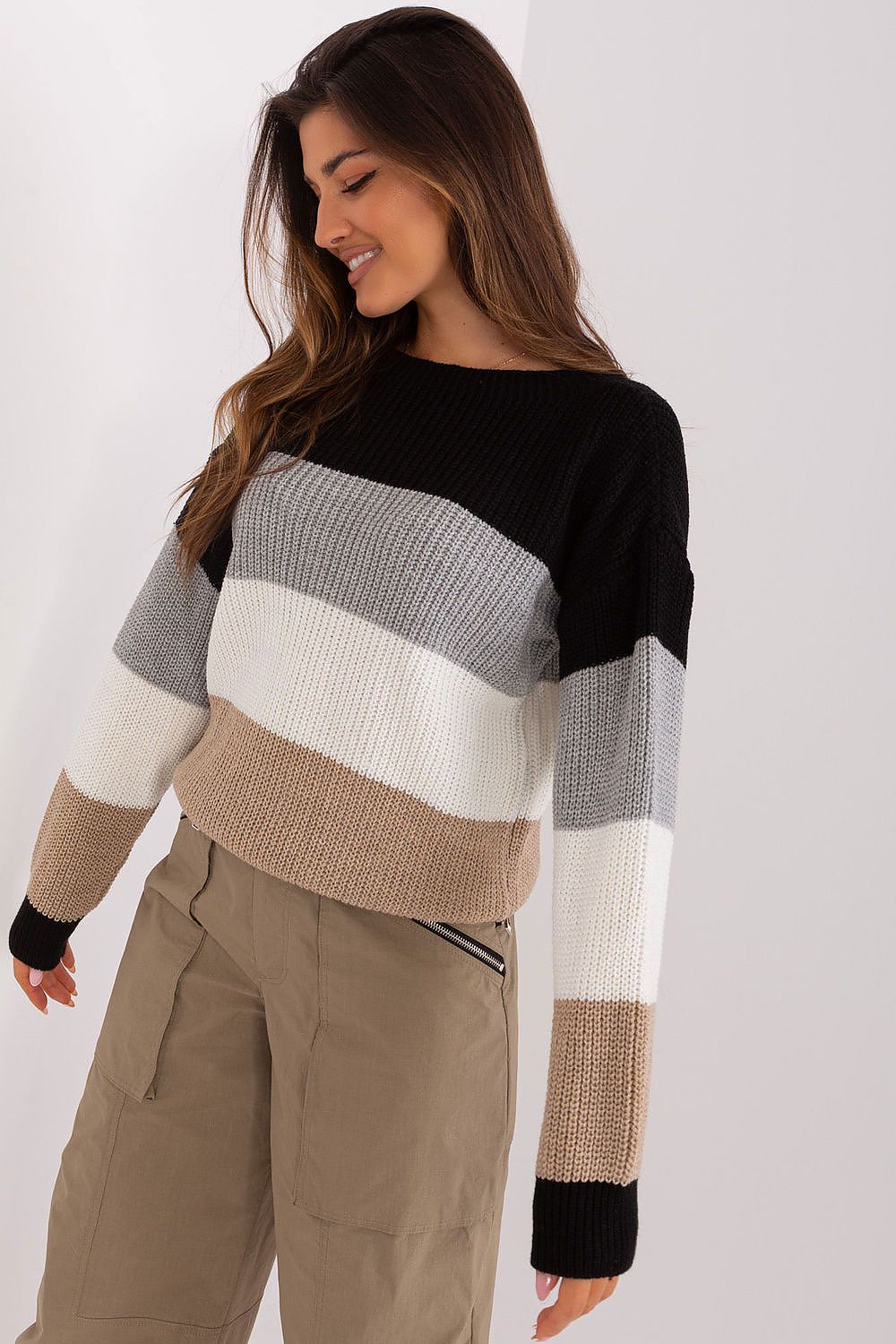 Casual Ladies Knitwear Sweater in Trendy Stripes multicolor 2 one-size-fits-all - Sweaters