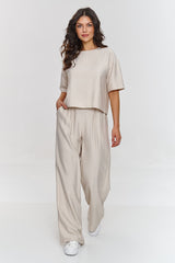 Conjunto casual feminino bege para lounge wear