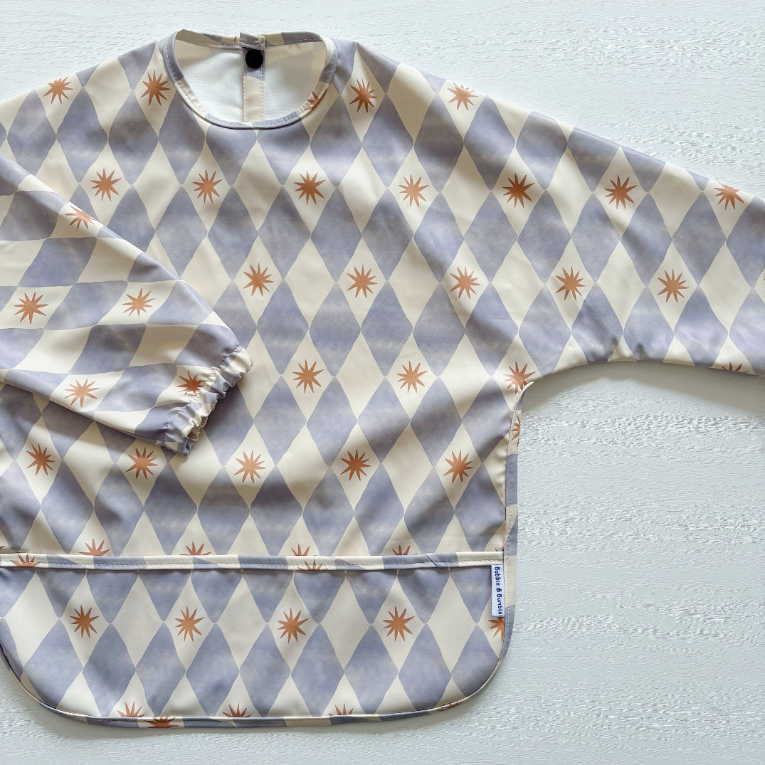 Long Sleeved Baby Bib - Blue Harlequin - Bibs
