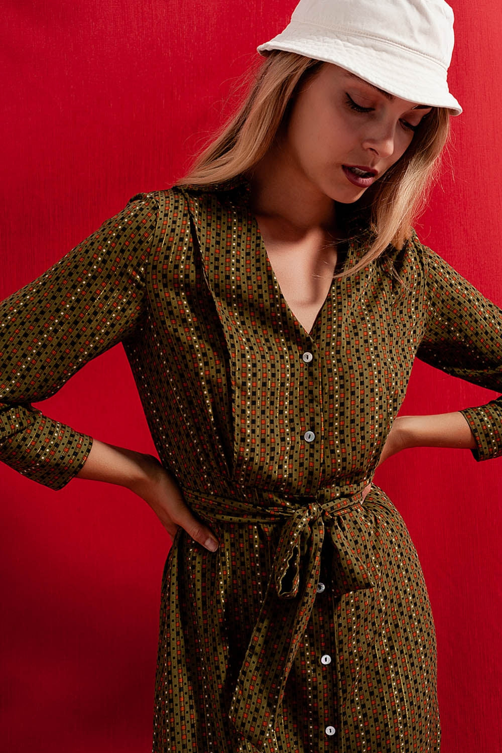 Check print shirt midaxi dress - Dresses