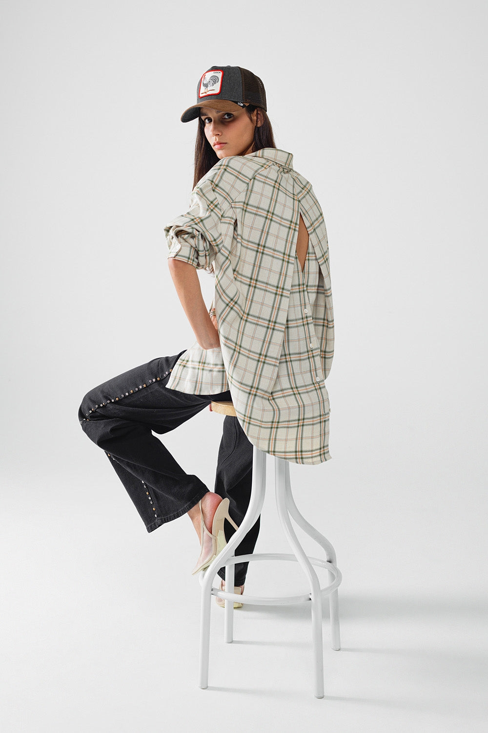 Checked Shirt With Back Opening In Beige - Shirts