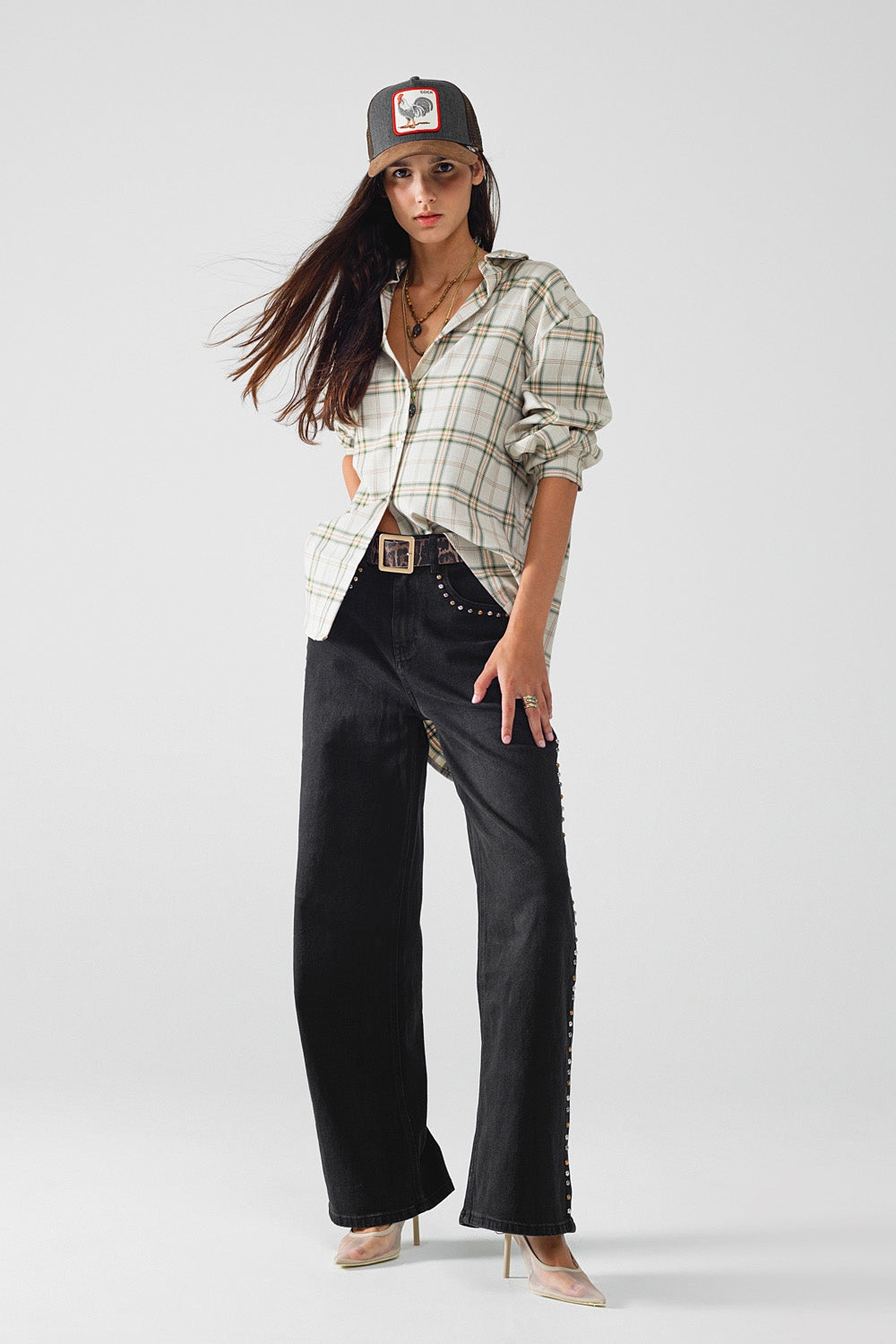 Checked Shirt With Back Opening In Beige - Shirts