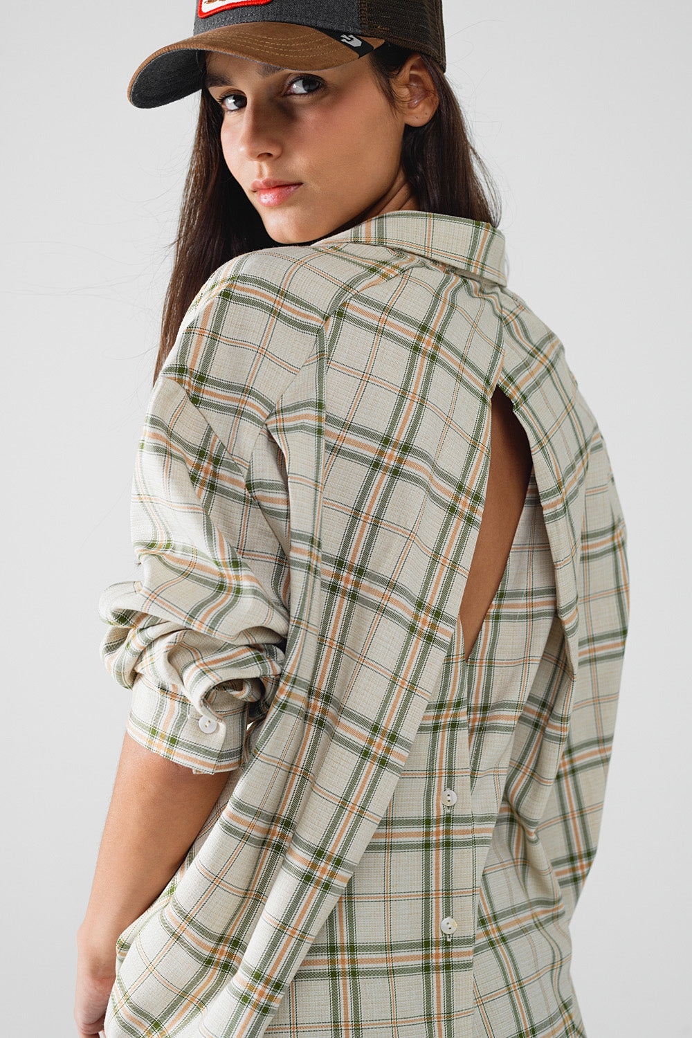 Checked Shirt With Back Opening In Beige - Shirts