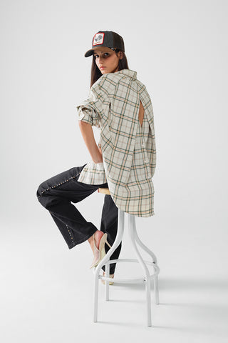 Checked Shirt With Back Opening In Beige