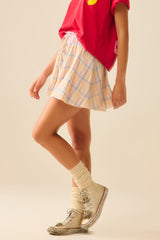Checkered flowy short with Drawstring Waistband Multi-color