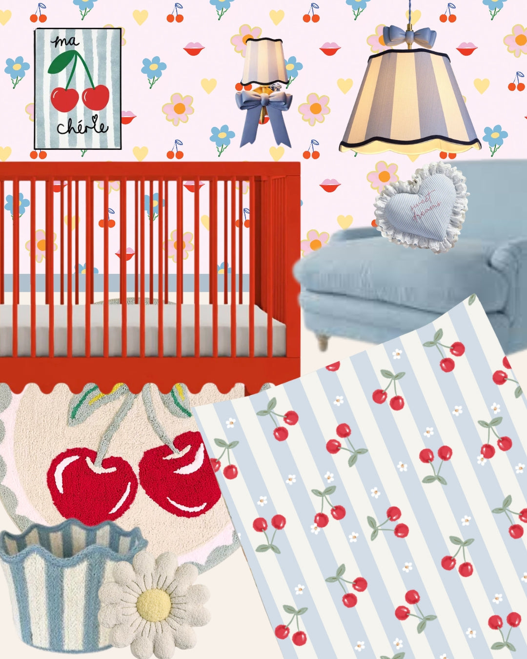 Travel Changing Mat - Cherry Stripe - Changing Mats